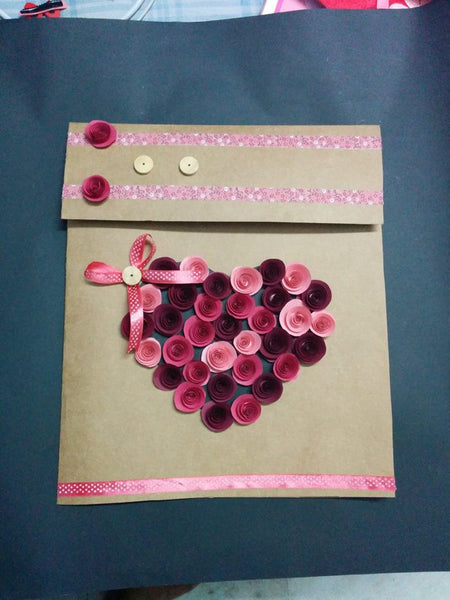 Handmade Frilled Brown Card with Hearts