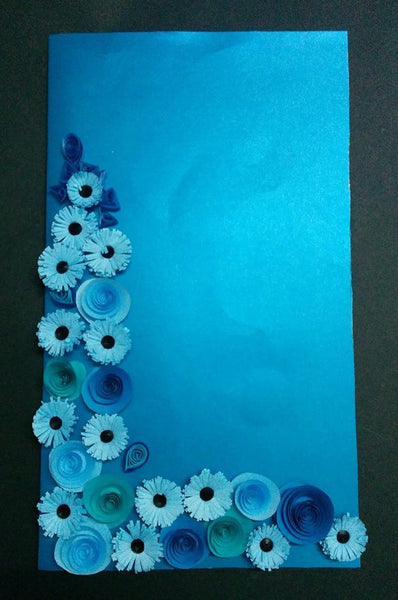 Handmade Frilled blue Card with Flowers